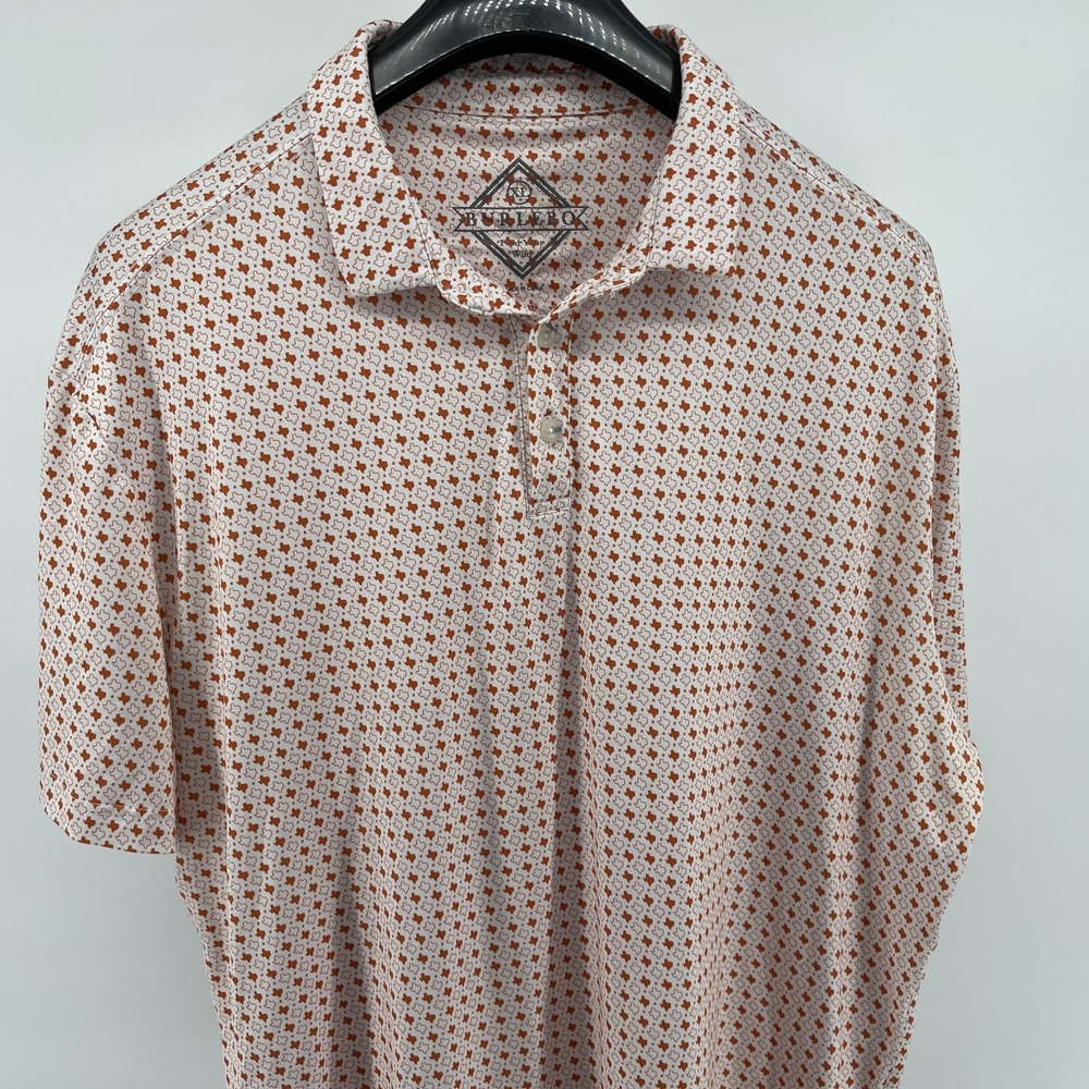 Burlebo Polo Shirt Mens XL Orange Texas All Over Print Performance Golf Stretch